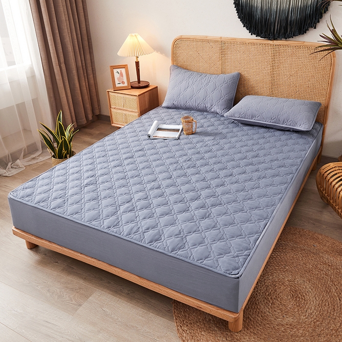 91家纺网 家纺一手货源 找家纺 3C 2024新款抗菌防螨透气防水夹棉床笠 蓝灰色