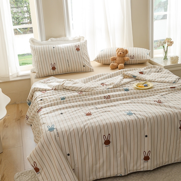 91家纺网 家纺一手货源 找家纺 优被业 2025新款全棉13372大豆夏被四件套小碎花系列 比菲兔