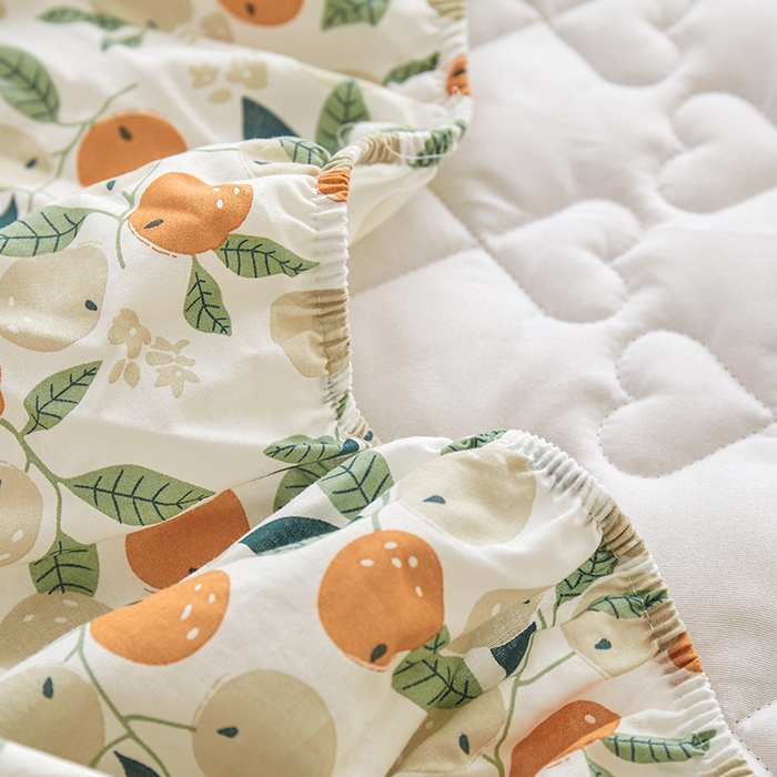 91家纺网 家纺一手货源 找家纺 3C 2024新款全棉水洗棉印花大豆床笠 小橙子