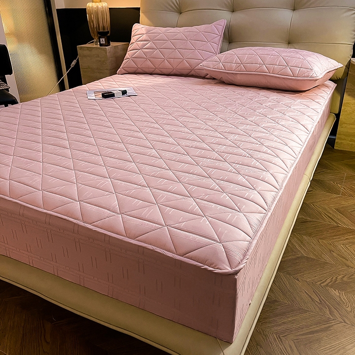 91家纺网 家纺一手货源 找家纺 3C 2024新款夹棉60提花床笠 桃粉