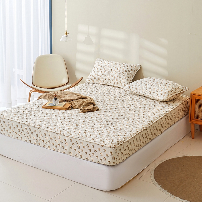 91家纺网 家纺一手货源 找家纺 3C 2024新款全棉水洗棉印花大豆床笠 铃兰花开