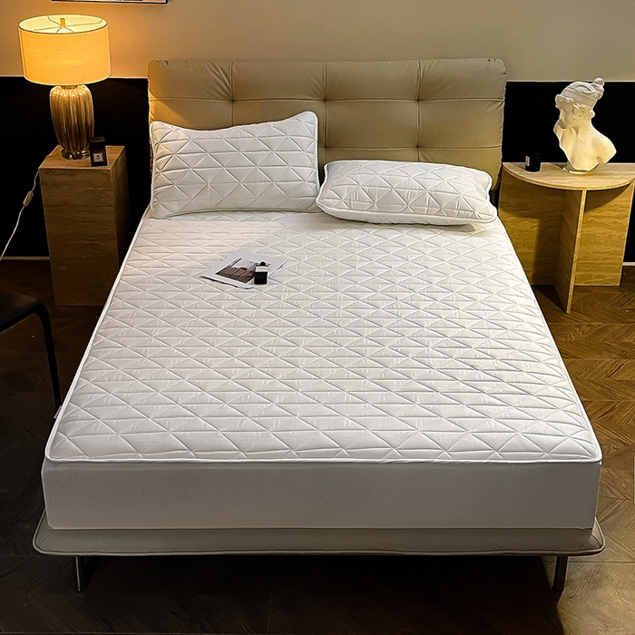 91家纺网 家纺一手货源 找家纺 3C 2024新款夹棉60提花床笠 雅白