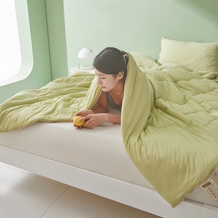 91家纺网 家纺一手货源 找家纺 董韵家纺 2025新款A类氨纶凉感丝西瓜抗菌夏被 撞色-抹茶绿+灰