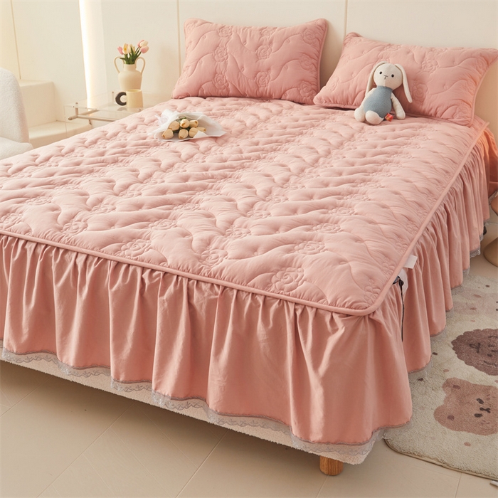 91家纺网 家纺一手货源 找家纺 （总）3C 2024新款玫瑰水洗棉床裙式床笠