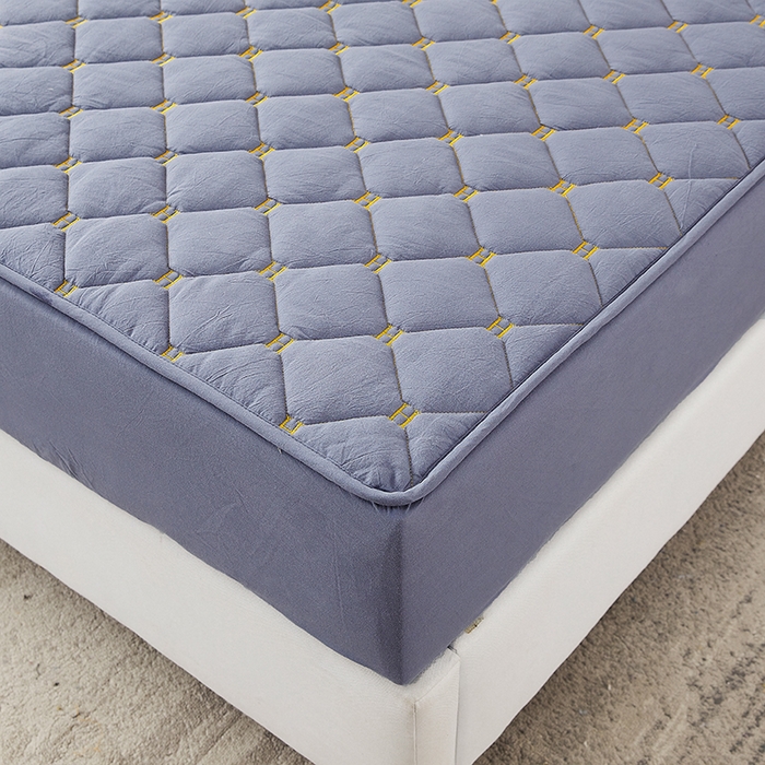 91家纺网 家纺一手货源 找家纺 3C 2024新款H标刺绣床笠 蓝灰