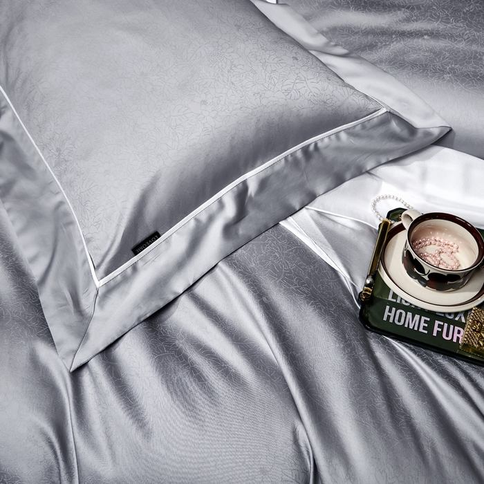 91家纺网 家纺一手货源 找家纺 U品汇 2024新款100支长绒棉提花四件套 莱雅-冰川银