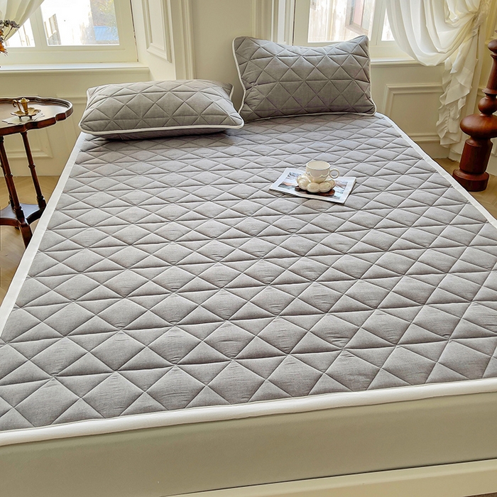 91家纺网 家纺一手货源 找家纺 3C 2024新款全棉夹棉大豆床护垫 烟灰