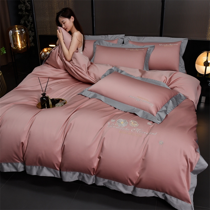 91家纺网 家纺一手货源 找家纺 瑞驰家纺2024新款长绒棉绣花四件套伊莎贝尔系列 伊莎贝尔-虾粉