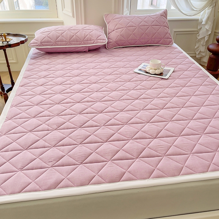 91家纺网 家纺一手货源 找家纺 3C 2024新款全棉夹棉大豆床护垫 香芋紫