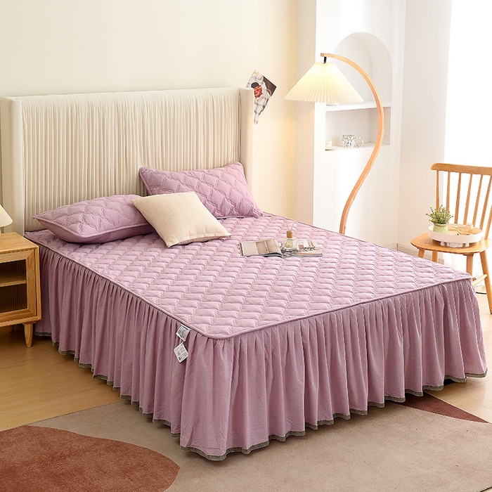 91家纺网 家纺一手货源 找家纺 3C 2024新款风车抗菌水洗棉床裙  紫色