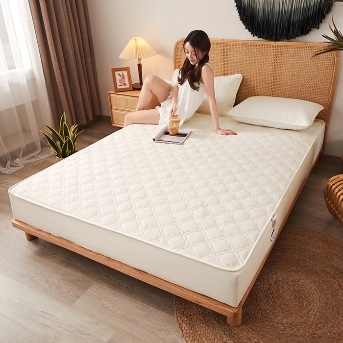 91家纺网 家纺一手货源 找家纺 3C 2024新款抗菌防螨透气防水夹棉床笠 珍珠白