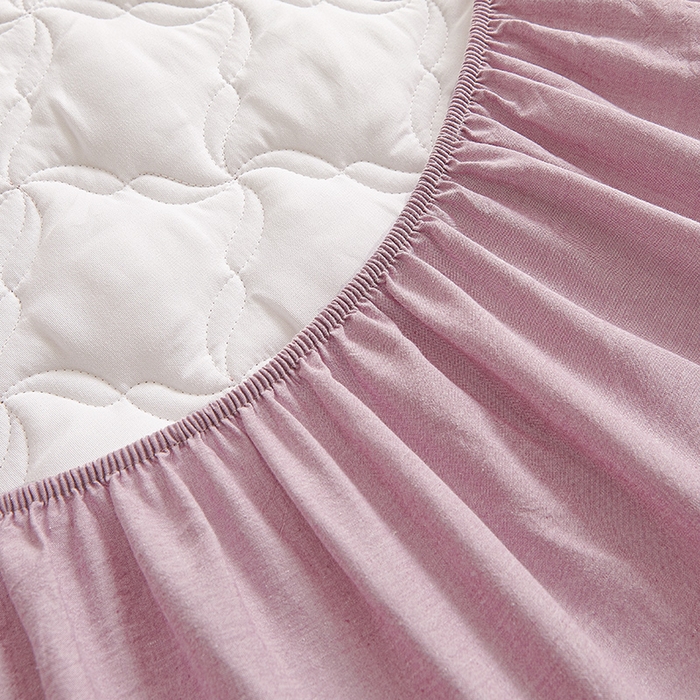 91家纺网 家纺一手货源 找家纺 3C 2024新款全棉色织水洗绵抗菌床笠 浅紫色