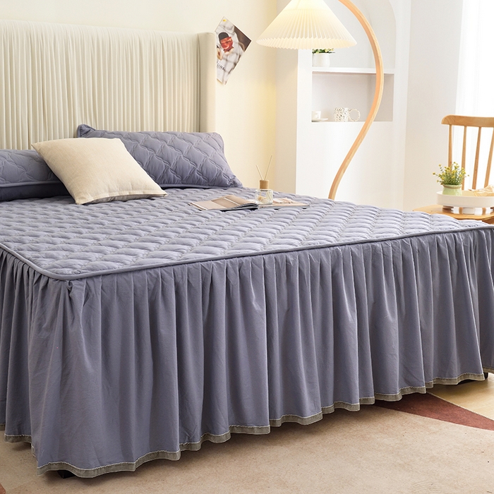 91家纺网 家纺一手货源 找家纺 3C 2024新款风车抗菌水洗棉床裙  蓝灰色