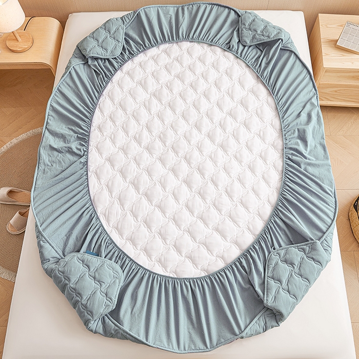 91家纺网 家纺一手货源 找家纺 3C 2024新款全棉色织水洗绵抗菌床笠 烟灰色