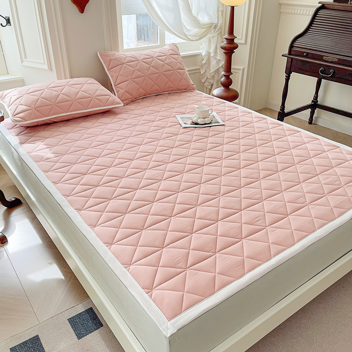 91家纺网 家纺一手货源 找家纺 3C 2024新款全棉夹棉大豆床护垫 柔粉