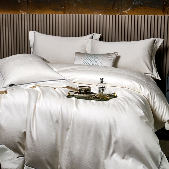 91家纺网 家纺一手货源 找家纺 U品汇 2024新款100支长绒棉提花四件套 莱雅-奶油白