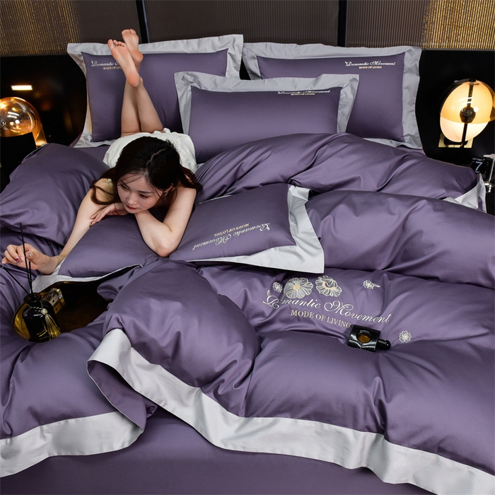 91家纺网 家纺一手货源 找家纺 瑞驰家纺2024新款长绒棉绣花四件套伊莎贝尔系列 伊莎贝尔-紫罗兰