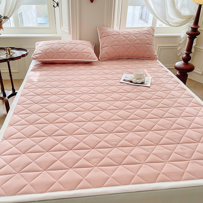 91家纺网 家纺一手货源 找家纺 3C 2024新款全棉夹棉大豆床护垫 柔粉