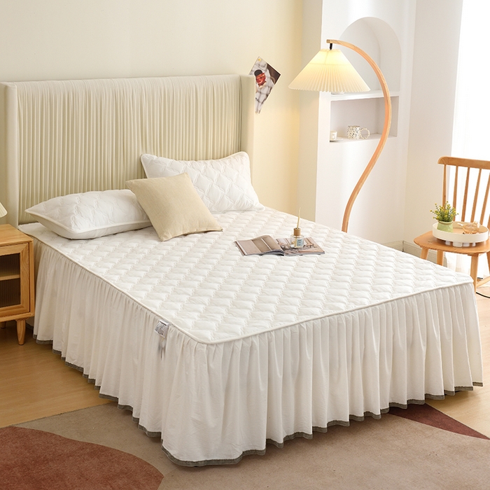 91家纺网 家纺一手货源 找家纺 3C 2024新款风车抗菌水洗棉床裙  珍珠白