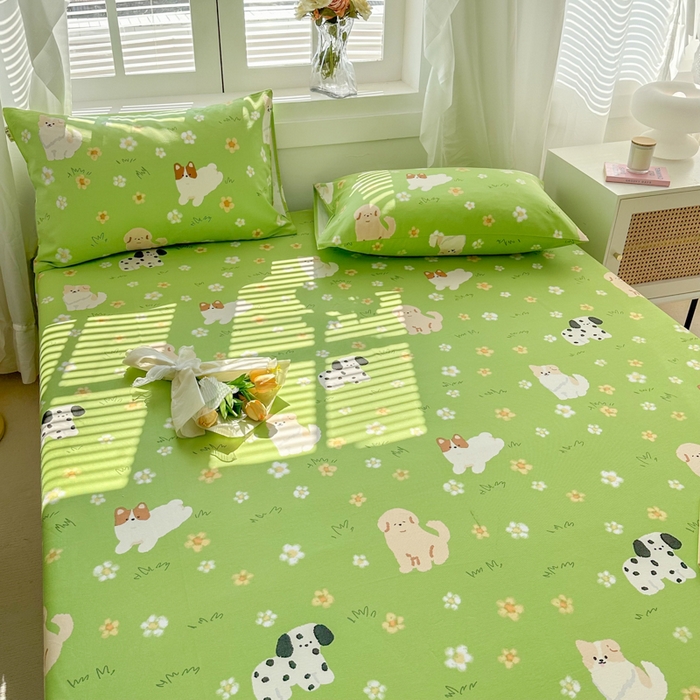 91家纺网 家纺一手货源 找家纺 简宜家居（朝初家纺） 2025新款全棉老粗布A版单床笠 绿茵