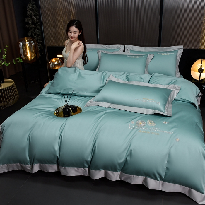 91家纺网 家纺一手货源 找家纺 瑞驰家纺2024新款长绒棉绣花四件套伊莎贝尔系列 伊莎贝尔-嫩绿