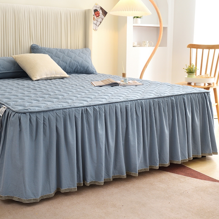 91家纺网 家纺一手货源 找家纺 3C 2024新款风车抗菌水洗棉床裙  烟灰色