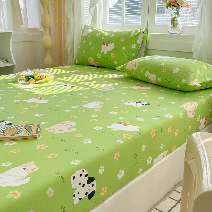 91家纺网 家纺一手货源 找家纺 简宜家居（朝初家纺） 2025新款全棉老粗布A版单床笠 绿茵