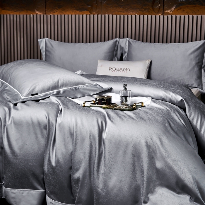 91家纺网 家纺一手货源 找家纺 U品汇 2024新款100支长绒棉提花四件套 莱雅-冰川银