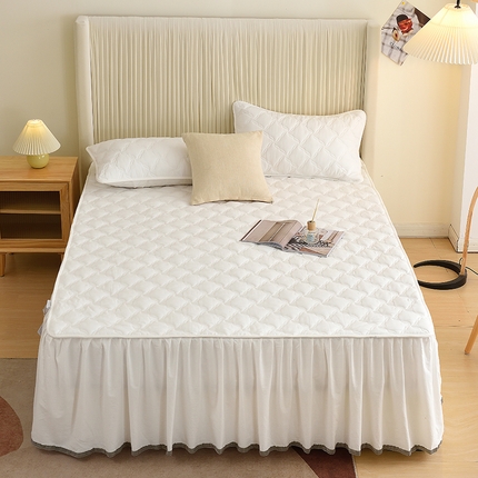 91家纺网 家纺一手货源 找家纺 3C 2024新款风车抗菌水洗棉床裙  珍珠白