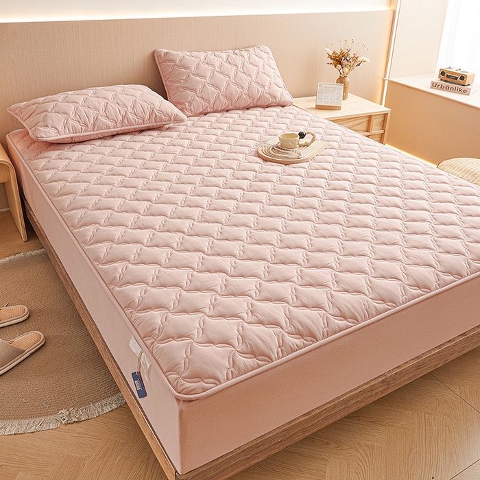 91家纺网 家纺一手货源 找家纺 3C 2024新款全棉色织水洗绵抗菌床笠 浅豆沙