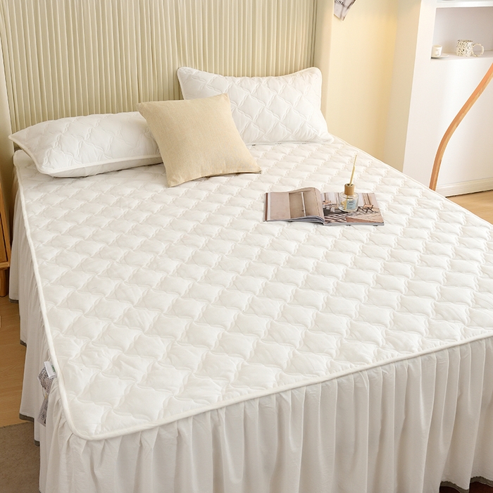 91家纺网 家纺一手货源 找家纺 3C 2024新款风车抗菌水洗棉床裙  珍珠白