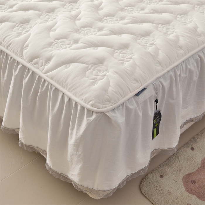 91家纺网 家纺一手货源 找家纺 3C 2024新款玫瑰水洗棉床裙式床笠 奶昔白