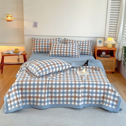 91家纺网 家纺一手货源 找家纺 莱宁 2024新款a类里外全棉色织水洗棉棉花夏被 七彩格