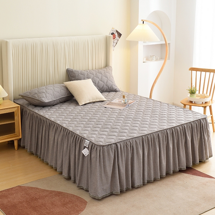 91家纺网 家纺一手货源 找家纺 3C 2024新款风车抗菌水洗棉床裙  冰山灰