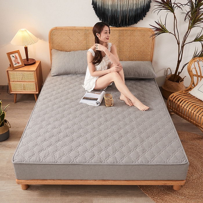 91家纺网 家纺一手货源 找家纺 3C 2024新款抗菌防螨透气防水夹棉床笠 冰山灰