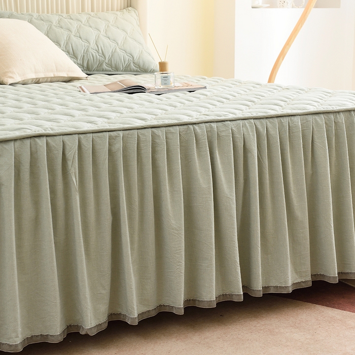 91家纺网 家纺一手货源 找家纺 3C 2024新款风车抗菌水洗棉床裙  抹茶绿