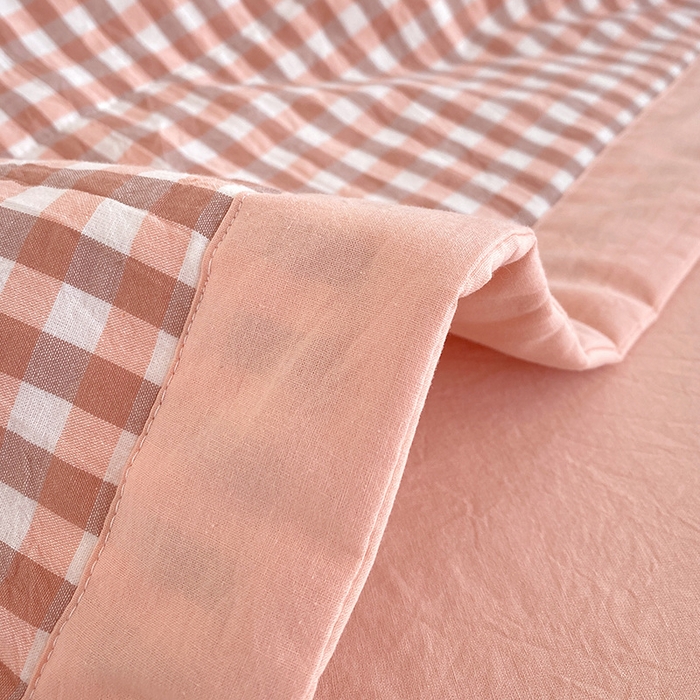 91家纺网 家纺一手货源 找家纺 莱宁 2024新款a类里外全棉色织水洗棉棉花夏被 粉小格