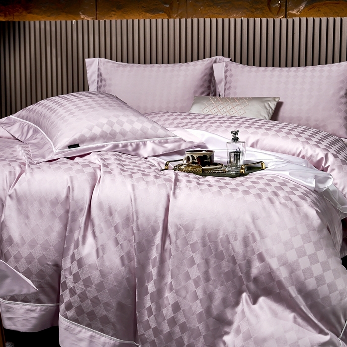 91家纺网 家纺一手货源 找家纺 U品汇 2024新款100支长绒棉提花四件套 斐乐-香叶紫