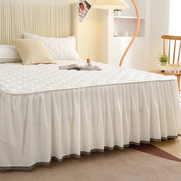 91家纺网 家纺一手货源 找家纺 3C 2024新款风车抗菌水洗棉床裙  珍珠白