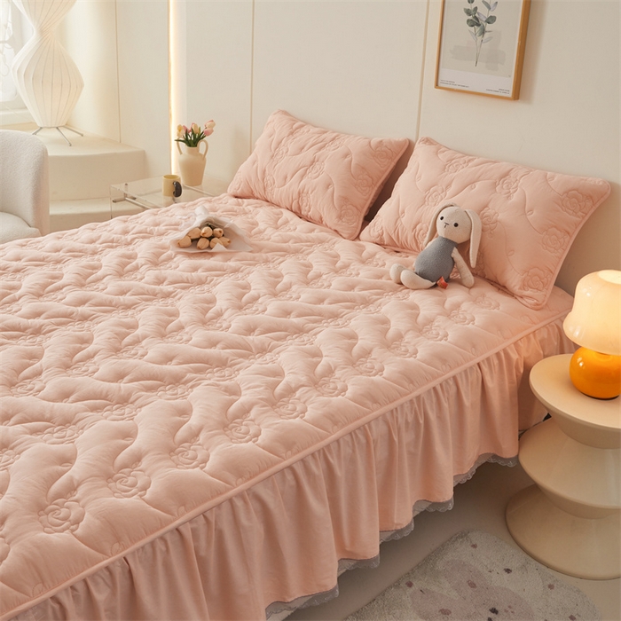 91家纺网 家纺一手货源 找家纺 3C 2024新款玫瑰水洗棉床裙式床笠 典雅玉