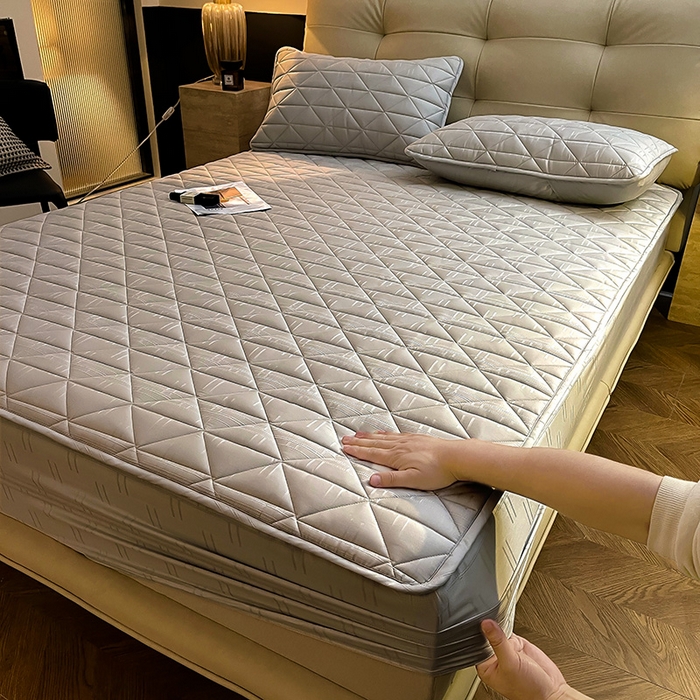 91家纺网 家纺一手货源 找家纺 3C 2024新款夹棉60提花床笠 星灰