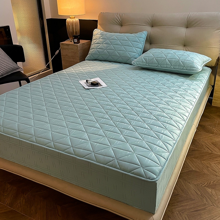 91家纺网 家纺一手货源 找家纺 3C 2024新款夹棉60提花床笠 青绿