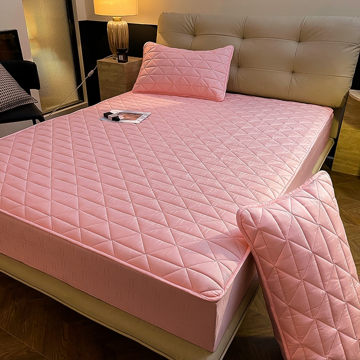 91家纺网 家纺一手货源 找家纺 3C 2024新款夹棉60提花床笠 胭脂粉