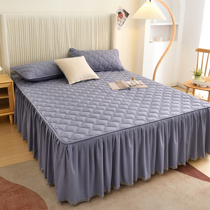 91家纺网 家纺一手货源 找家纺 3C 2024新款风车抗菌水洗棉床裙  蓝灰色