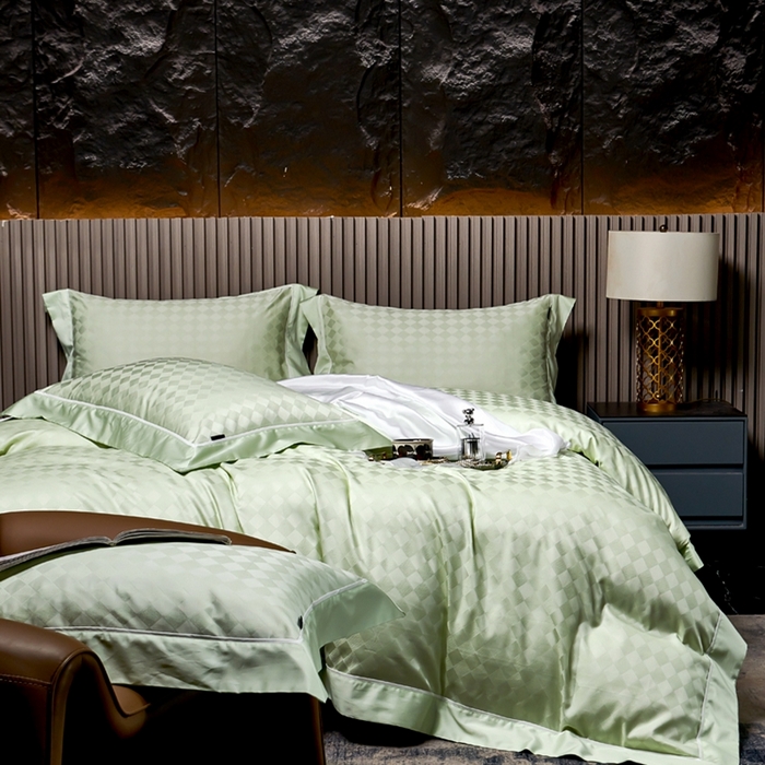 91家纺网 家纺一手货源 找家纺 U品汇 2024新款100支长绒棉提花四件套 斐乐-青翠绿