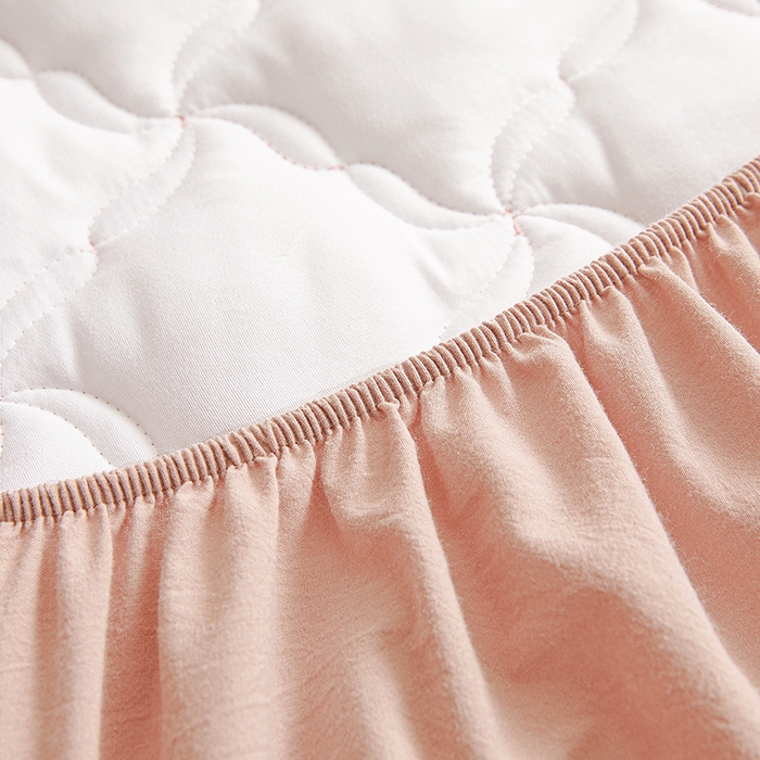 91家纺网 家纺一手货源 找家纺 3C 2024新款全棉色织水洗绵抗菌床笠 浅豆沙