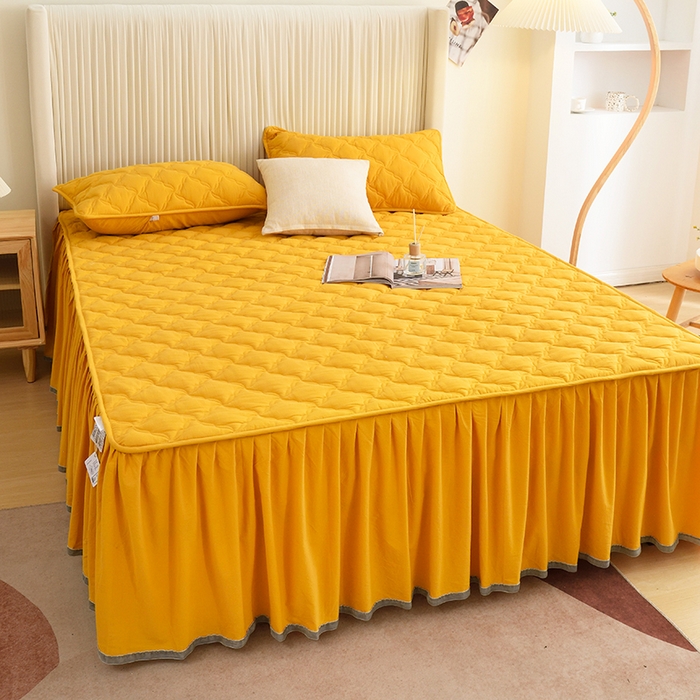 91家纺网 家纺一手货源 找家纺 3C 2024新款风车抗菌水洗棉床裙  柠檬黄