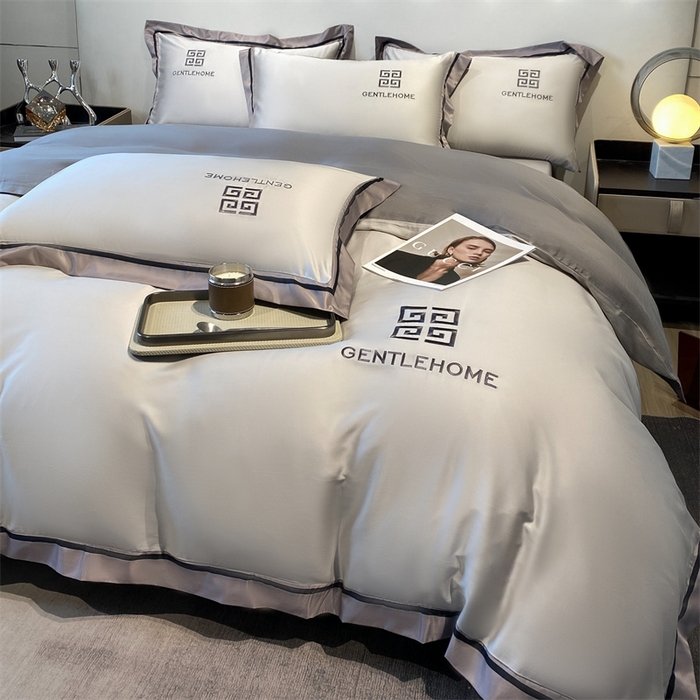 91家纺网 家纺一手货源 找家纺 笙意家纺 2025新款水洗真丝宽边四件套-挪威系列 挪威-山灰+中灰