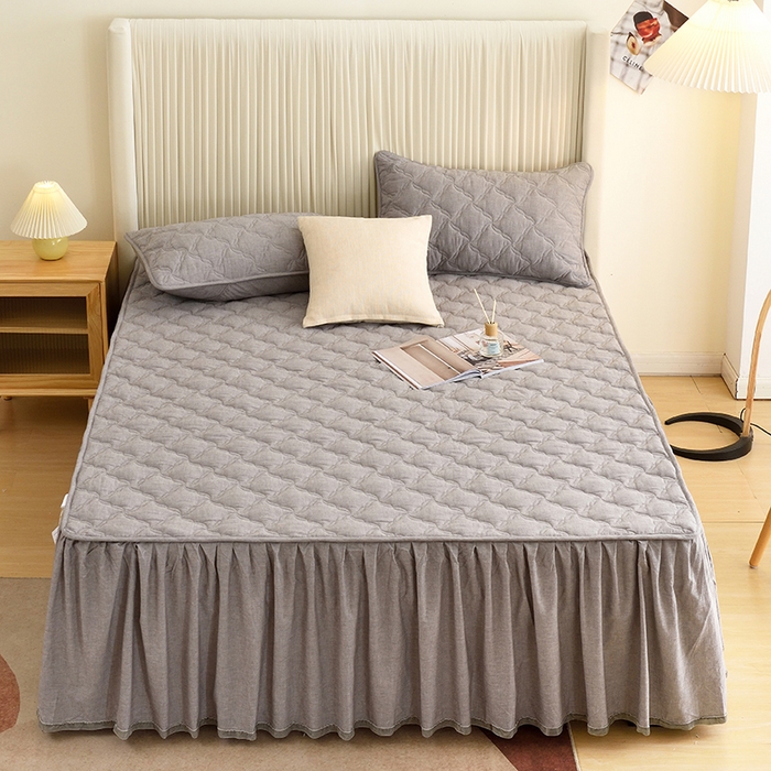 91家纺网 家纺一手货源 找家纺 3C 2024新款风车抗菌水洗棉床裙  冰山灰