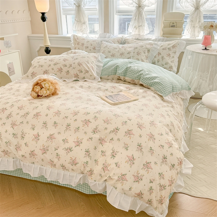 91家纺网 家纺一手货源 找家纺 简宜家居（朝初家纺） 2025新款40支斜纹全棉花边款四件套 寻意花海